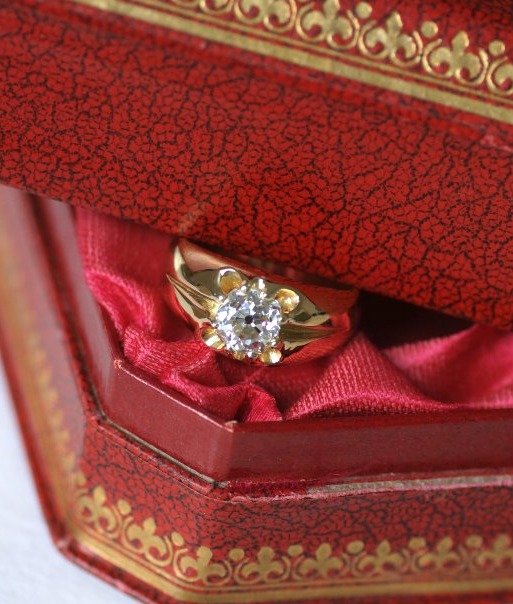 Bague Jonc Ancien Diamant Taille Ancienne sur Or Jaune
