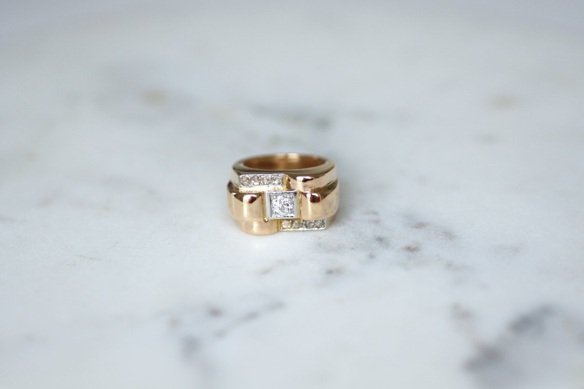 0.50 Ct Diamond Art Deco Ring In Yellow Gold And Platinum-photo-2