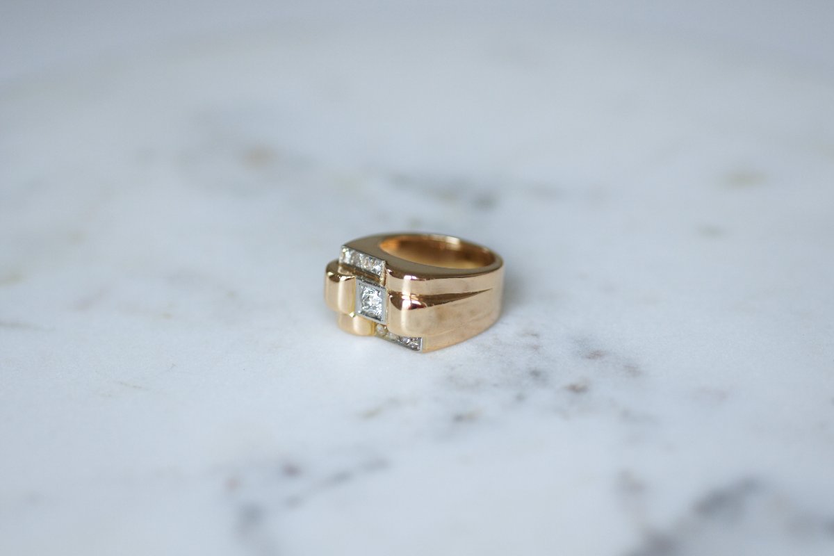 0.50 Ct Diamond Art Deco Ring In Yellow Gold And Platinum-photo-4