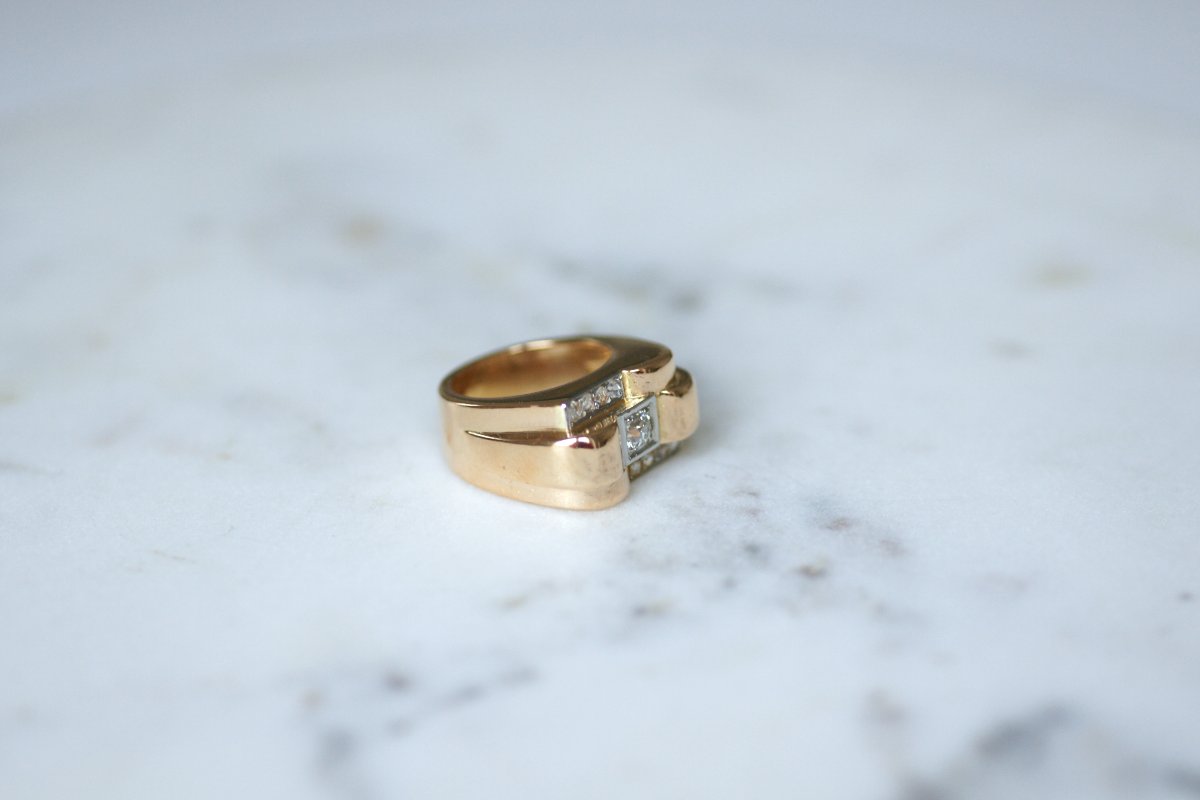 0.50 Ct Diamond Art Deco Ring In Yellow Gold And Platinum-photo-2