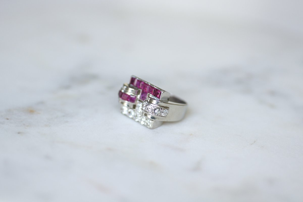 Art Deco Signet Ring With Burma Ruby And Diamond On Platinum-photo-3