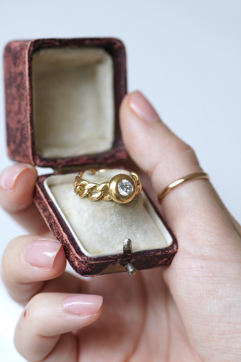 Bague Gourmette Vintage Diamant 0,60 Ct sur Or jaune-photo-3