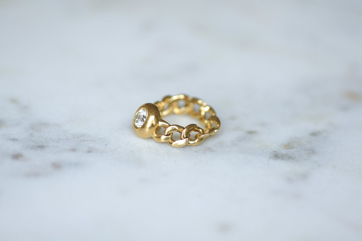 Bague Gourmette Vintage Diamant 0,60 Ct sur Or jaune-photo-1