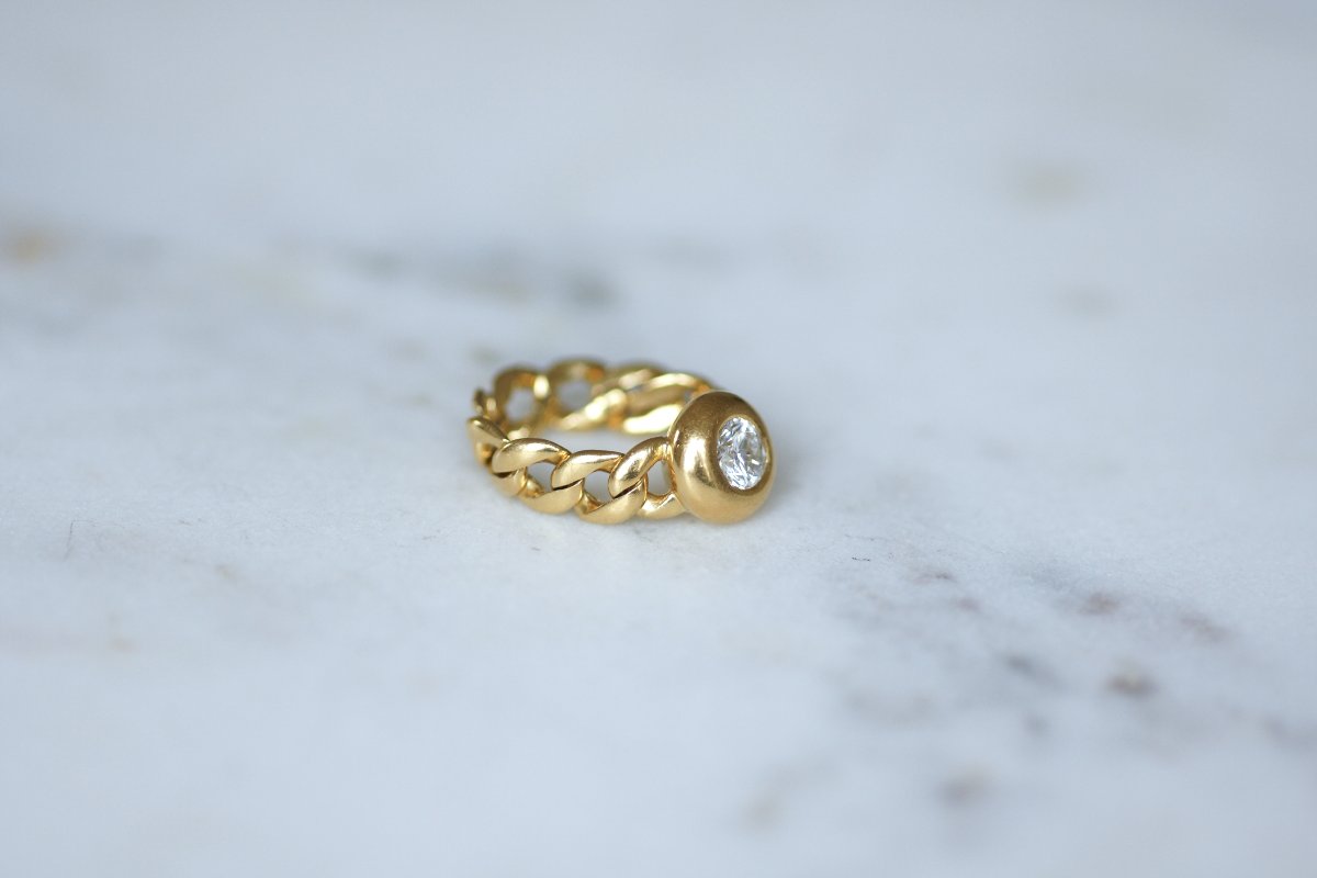 Bague Gourmette Vintage Diamant 0,60 Ct sur Or jaune-photo-2