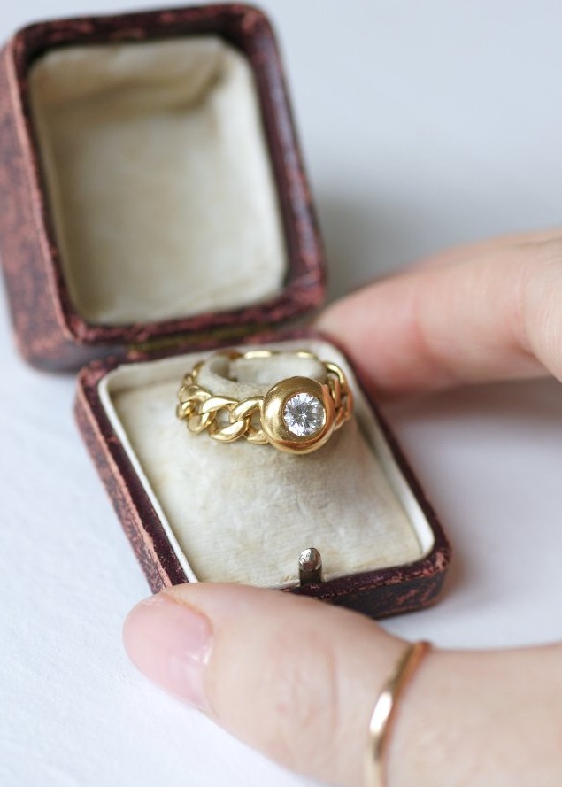 Bague Gourmette Vintage Diamant 0,60 Ct sur Or jaune