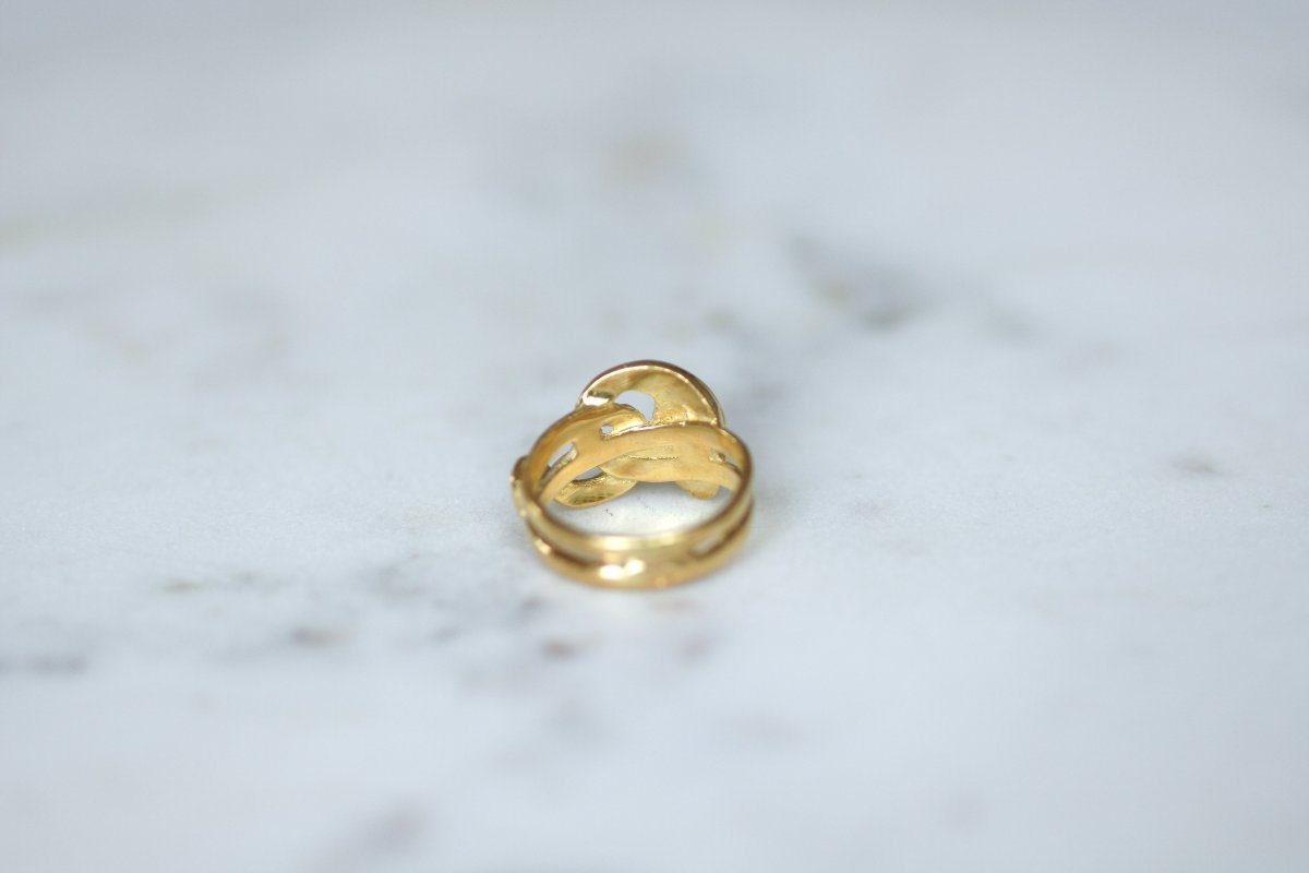 Victorian Ring With Coiled Snake And Emerald On Yellow Gold-photo-5