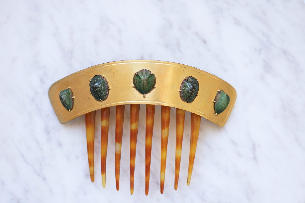 Victorian Scarab Egyptian Revival Horn Tiara-photo-2