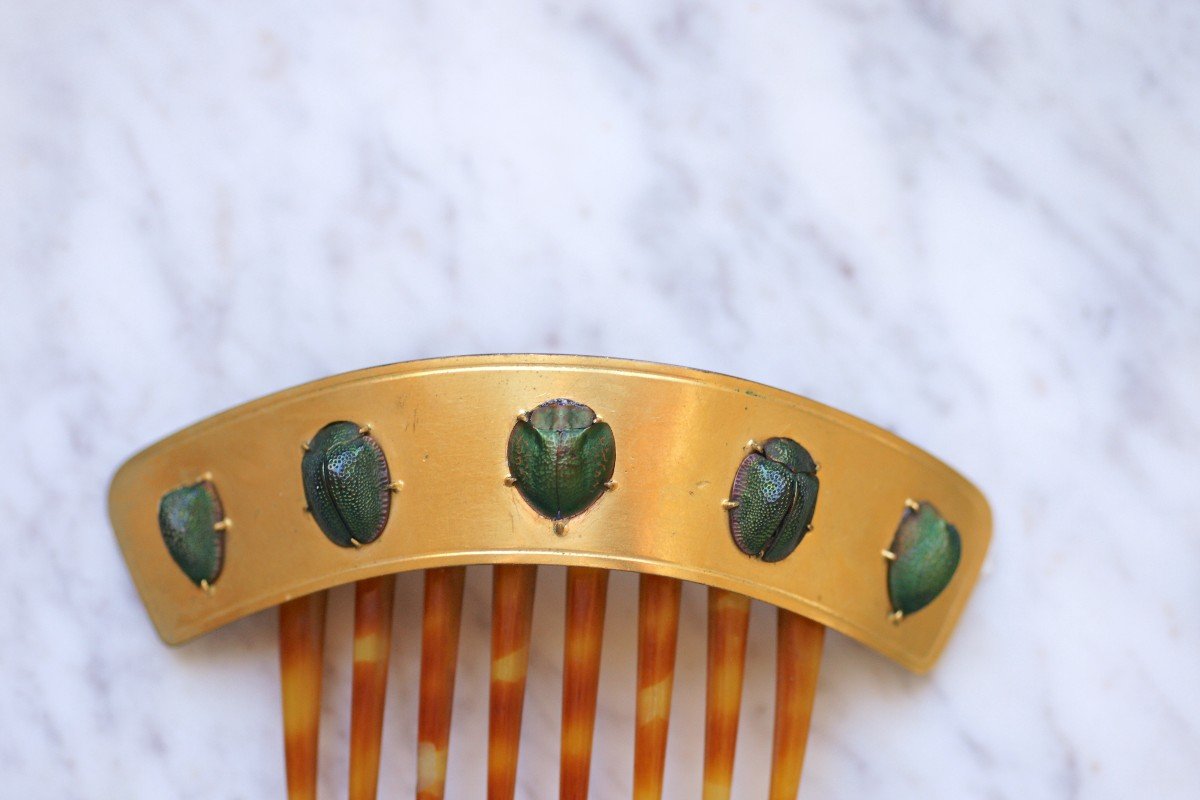 Victorian Scarab Egyptian Revival Horn Tiara-photo-3