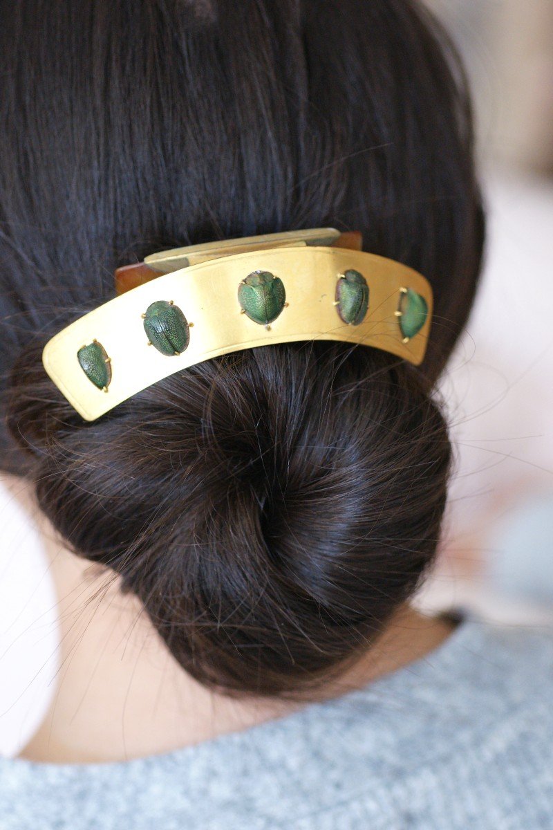Victorian Scarab Egyptian Revival Horn Tiara-photo-4