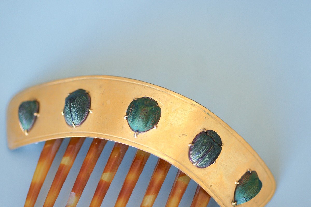 Victorian Scarab Egyptian Revival Horn Tiara-photo-1
