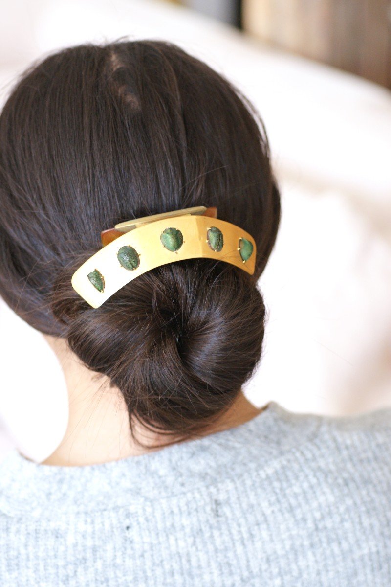 Victorian Scarab Egyptian Revival Horn Tiara-photo-2