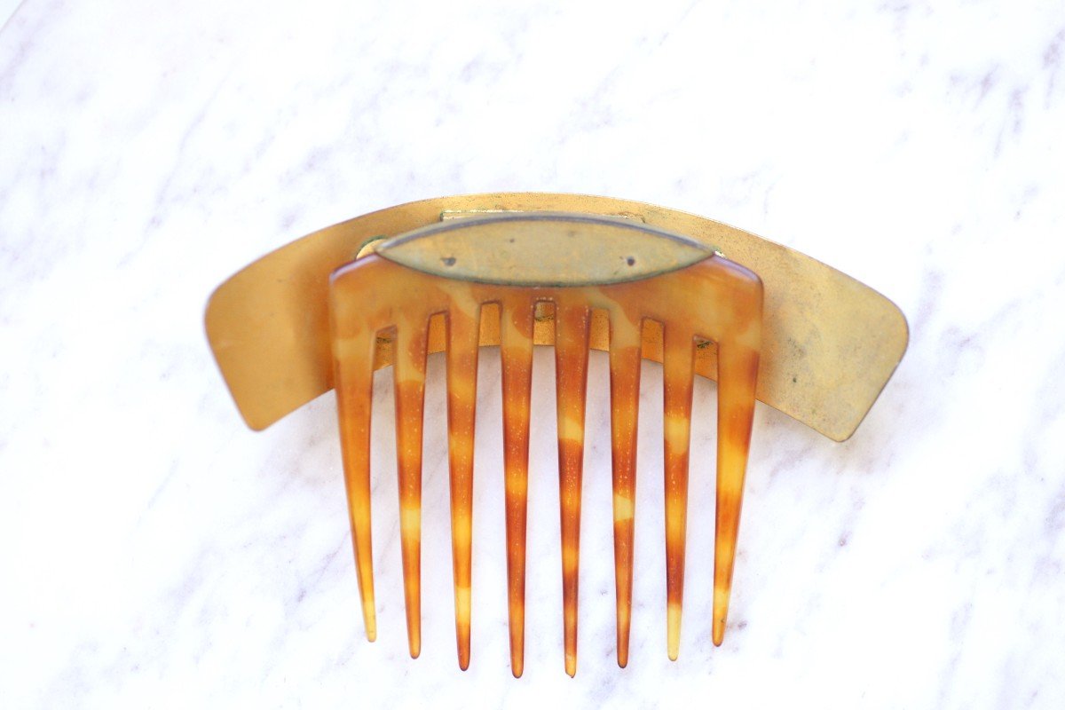 Victorian Scarab Egyptian Revival Horn Tiara-photo-3