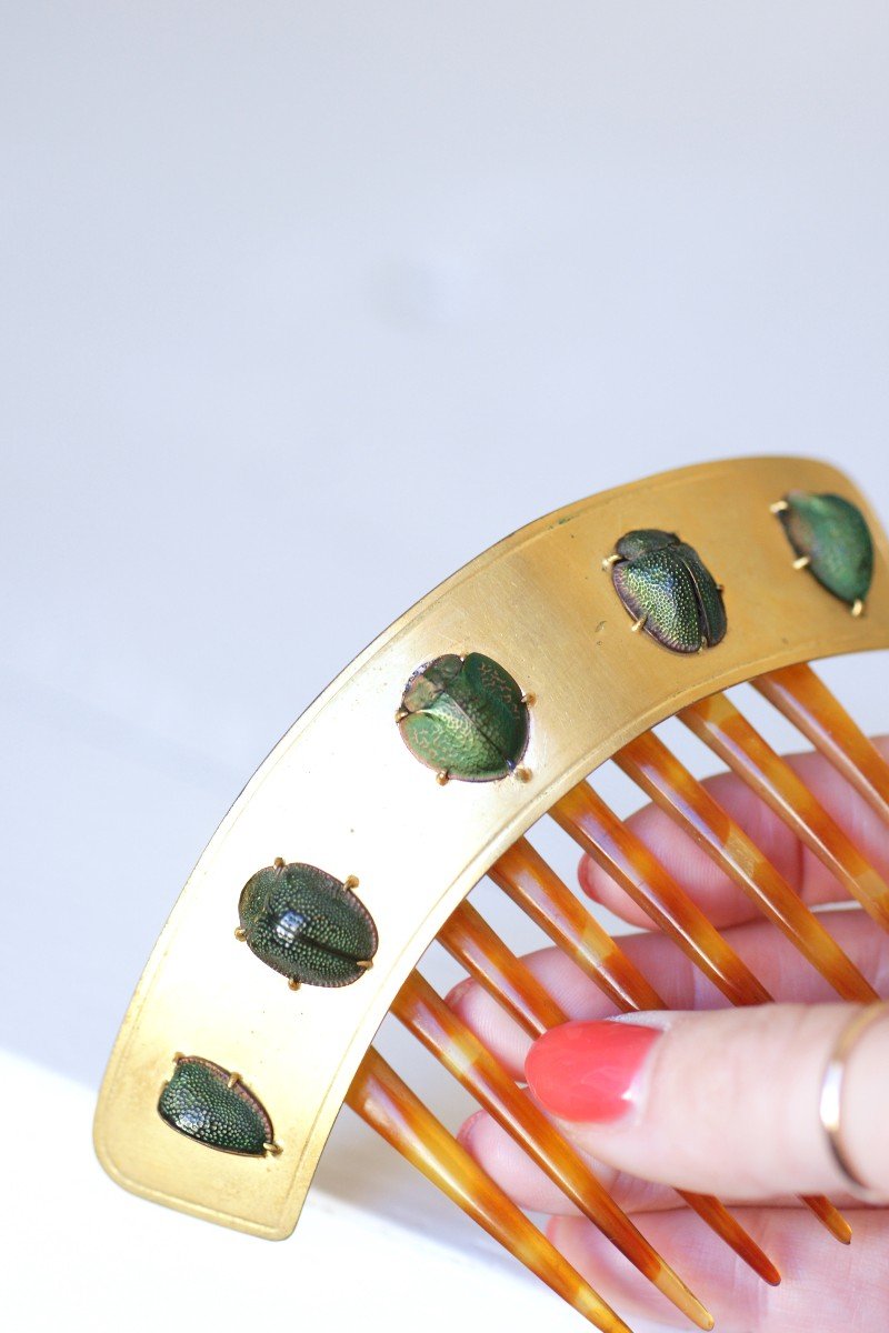 Victorian Scarab Egyptian Revival Horn Tiara-photo-5