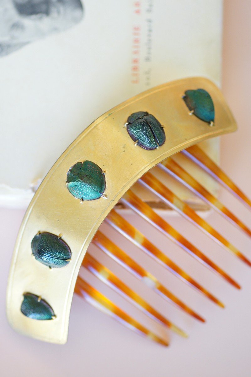 Victorian Scarab Egyptian Revival Horn Tiara