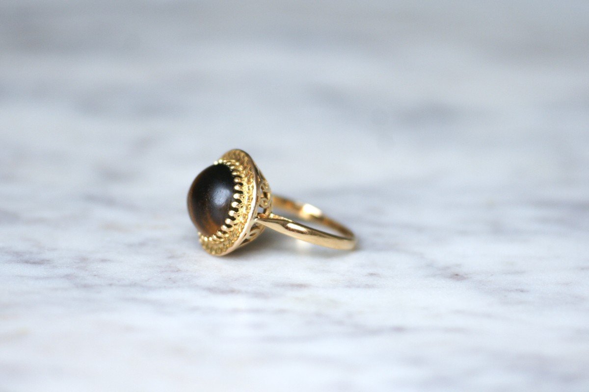 Yellow Gold Tiger Eye Quartz Cocktail Ring-photo-3