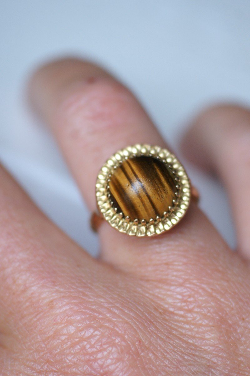 Yellow Gold Tiger Eye Quartz Cocktail Ring-photo-2