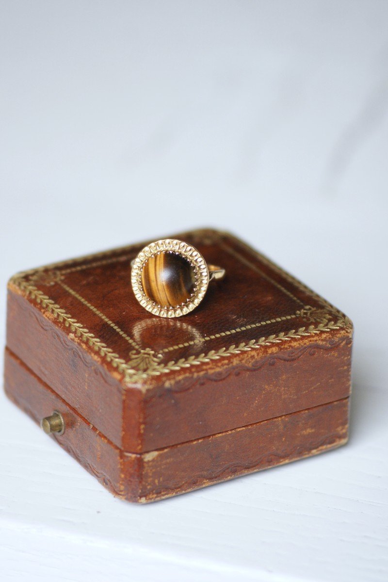 Yellow Gold Tiger Eye Quartz Cocktail Ring