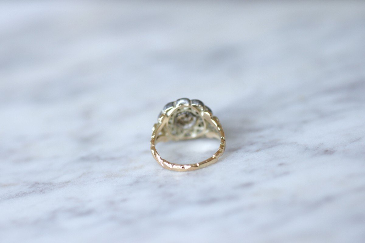 Bague De Fiançailles Marguerite Ancienne Ornée De Diamants-photo-3
