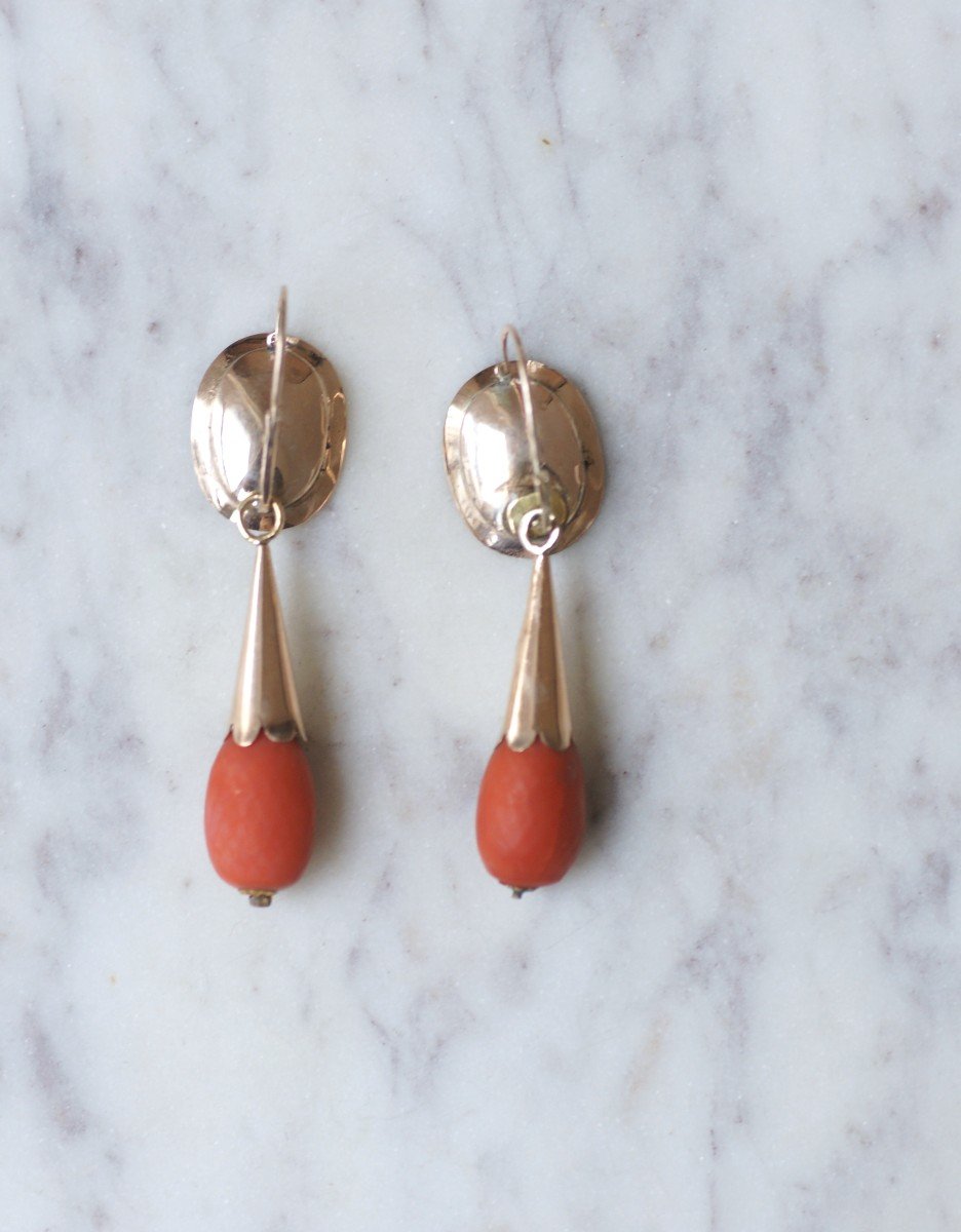 Italian Night And Day Victorian Earrings In Rose Gold With Faceted Coral-photo-3