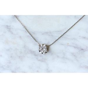 1.24 Cts Diamond Solitaire Necklace In 18kt White Gold, Art Deco