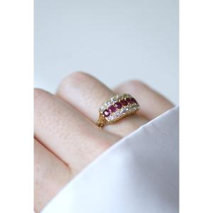 Victorian Ruby & Diamonds Band Ring In Gold