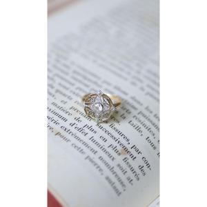 Edwardian Diamond Target Ring, In Yellow Gold And Platinum