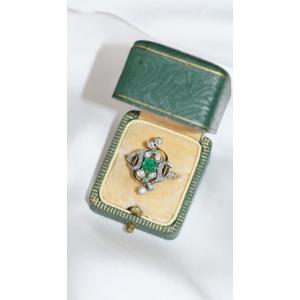 Edwardian Emerald Flower And Diamond Ring