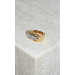 Diamond Tank Ring In Yellow Gold And Platinum