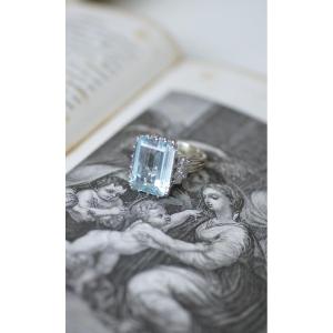 Aquamarine And Diamond Retro Cocktail Ring On Gold And Platinum