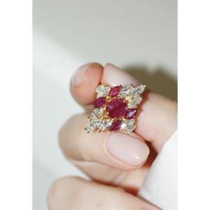 Ruby And Diamond Navette Cocktail Ring