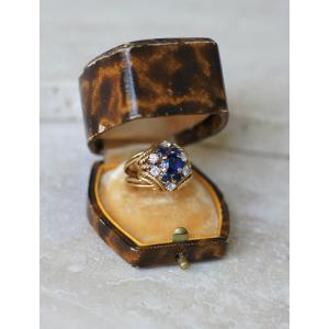 Boucheron Bague Boule Cocktail Saphir et Diamant sur Or Jaune et Platine