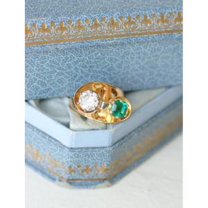 Bague Toi et Moi Tourbillon Emeraude Colombienne et Diamant