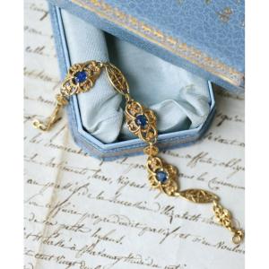 French Edwardian Bracelet With Sapphires On Yellow Gold
