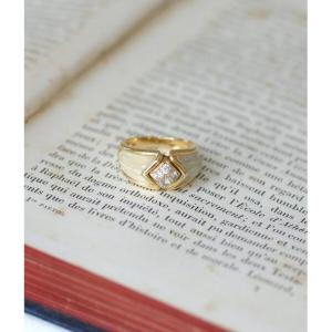 Bague Boucheron Diamant et Cristal de Roche sur Or Jaune Années 80