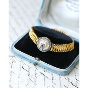 Victorian Yellow Gold Cuff Bracelet With A Diamond Essex Glass Dog