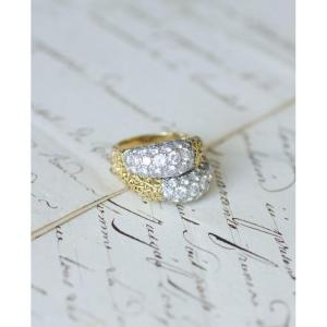 Bague Double Jonc Diamant sur Or Jaune et Platine Années 70