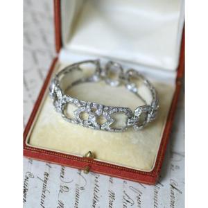 Art Deco Bracelet With 9.50 Carats Of Diamonds In Platinum And White Gold