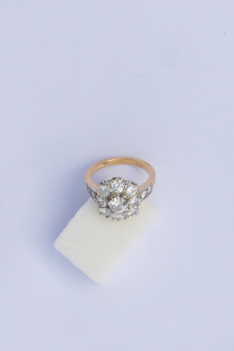 Yellow Gold, Platinum, And Diamond Daisy Ring-photo-2