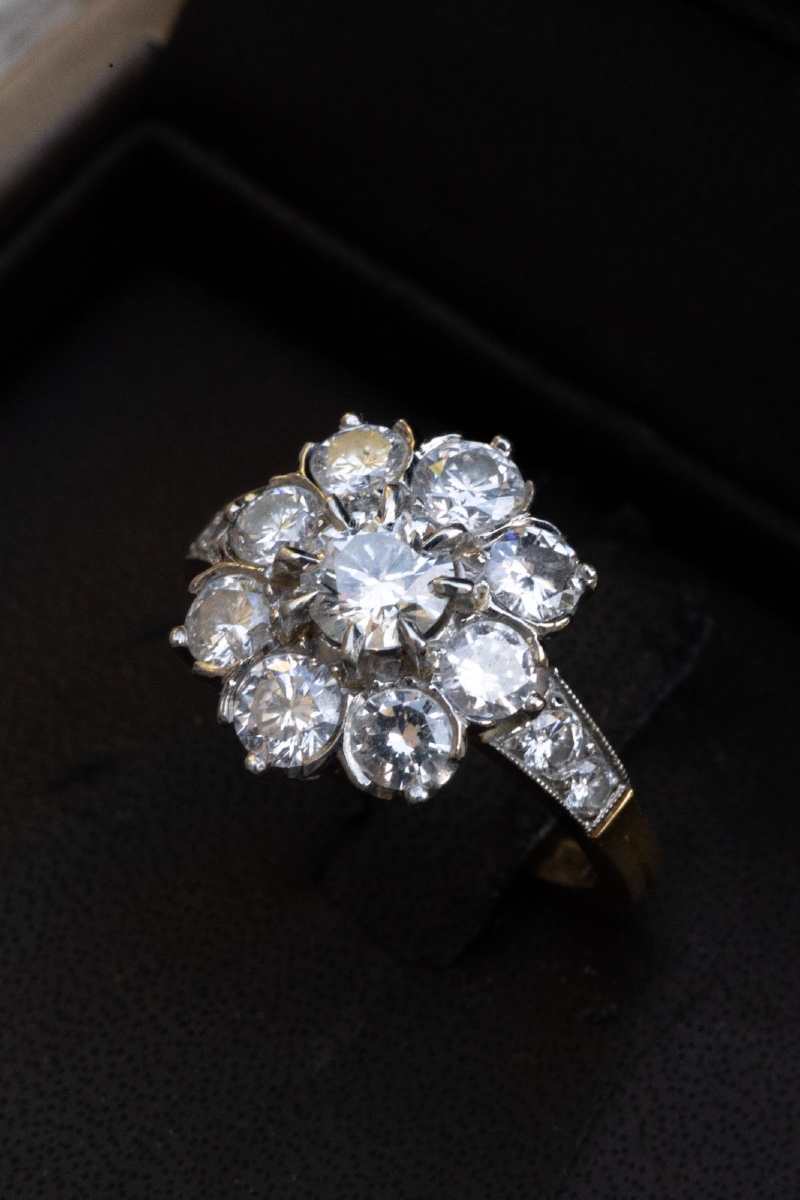 Yellow Gold, Platinum, And Diamond Daisy Ring-photo-1