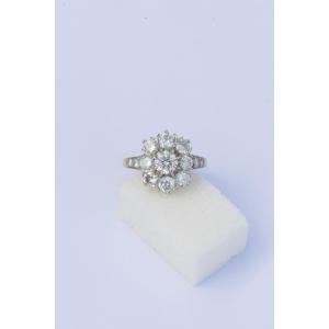 Yellow Gold, Platinum, And Diamond Daisy Ring