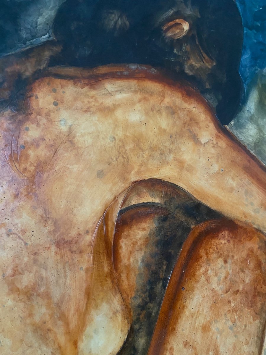 Peinture Huile Sur Papier Jeune Femme Nue Art Du XX ème -photo-4