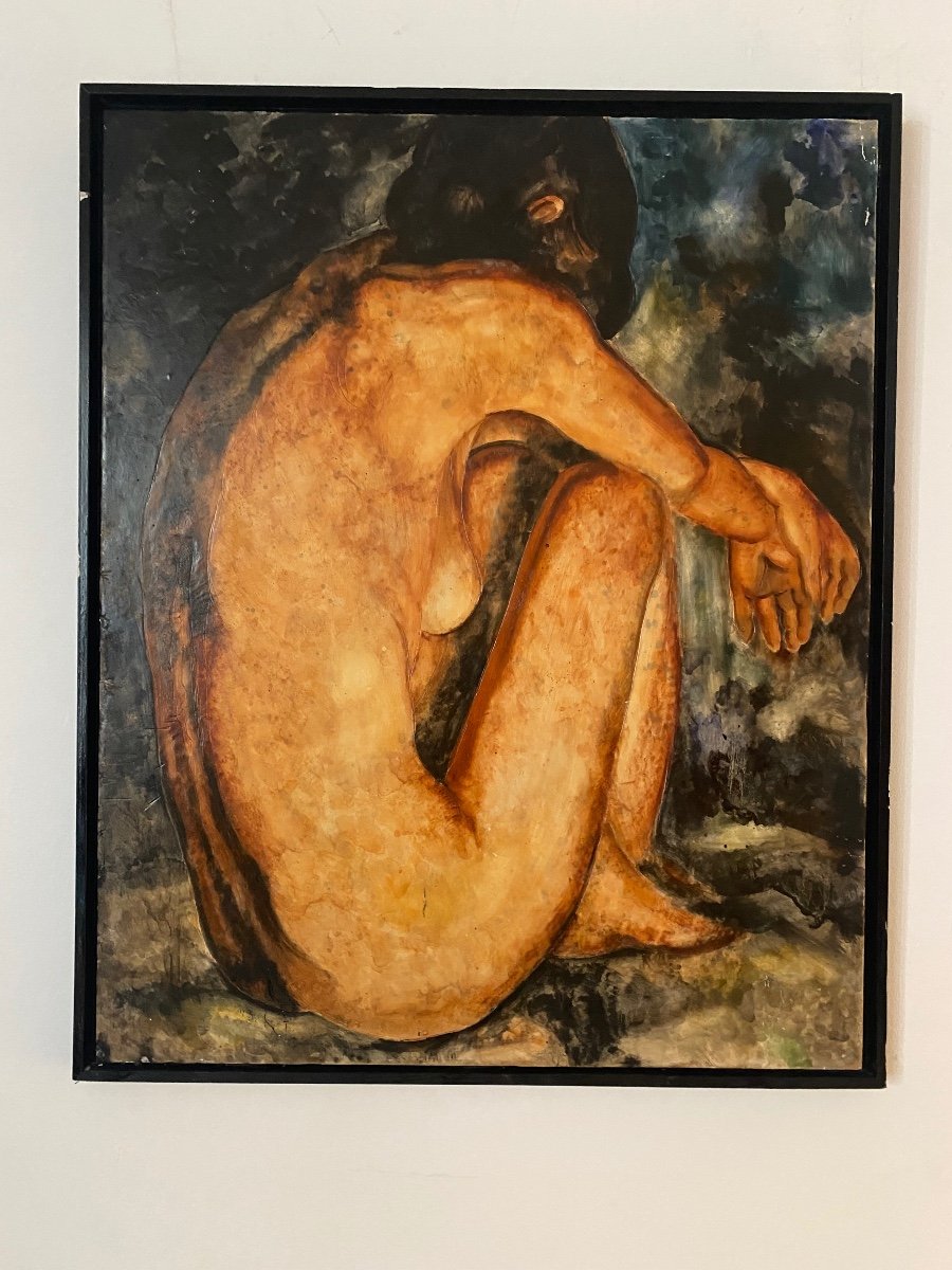 Peinture Huile Sur Papier Jeune Femme Nue Art Du XX ème 