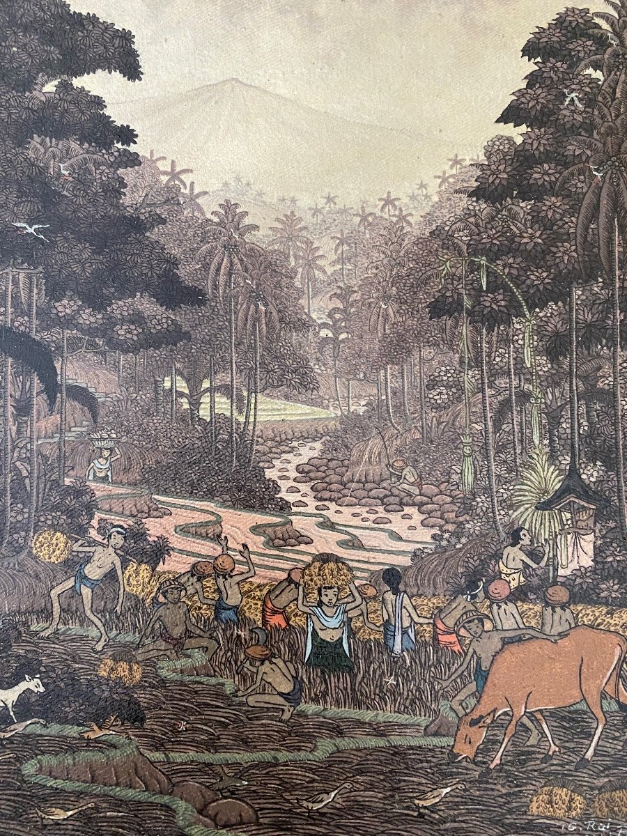 Tableau peinture Ida Bague Rai Nyoman Encre Plume Peinture Bali Balinais Asie-photo-2