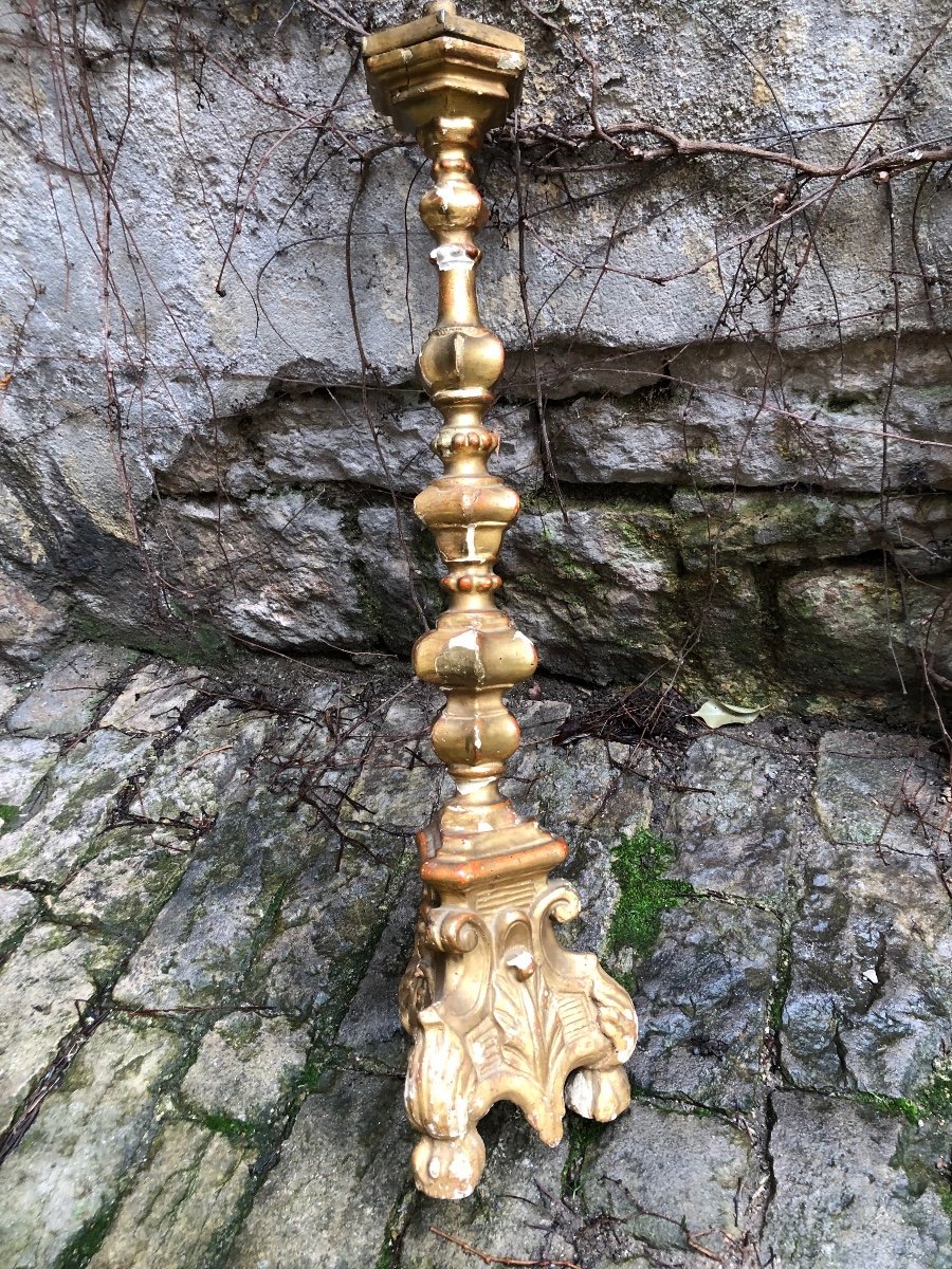 18th Century Golden Wood Candle Holder Lighting -photo-4