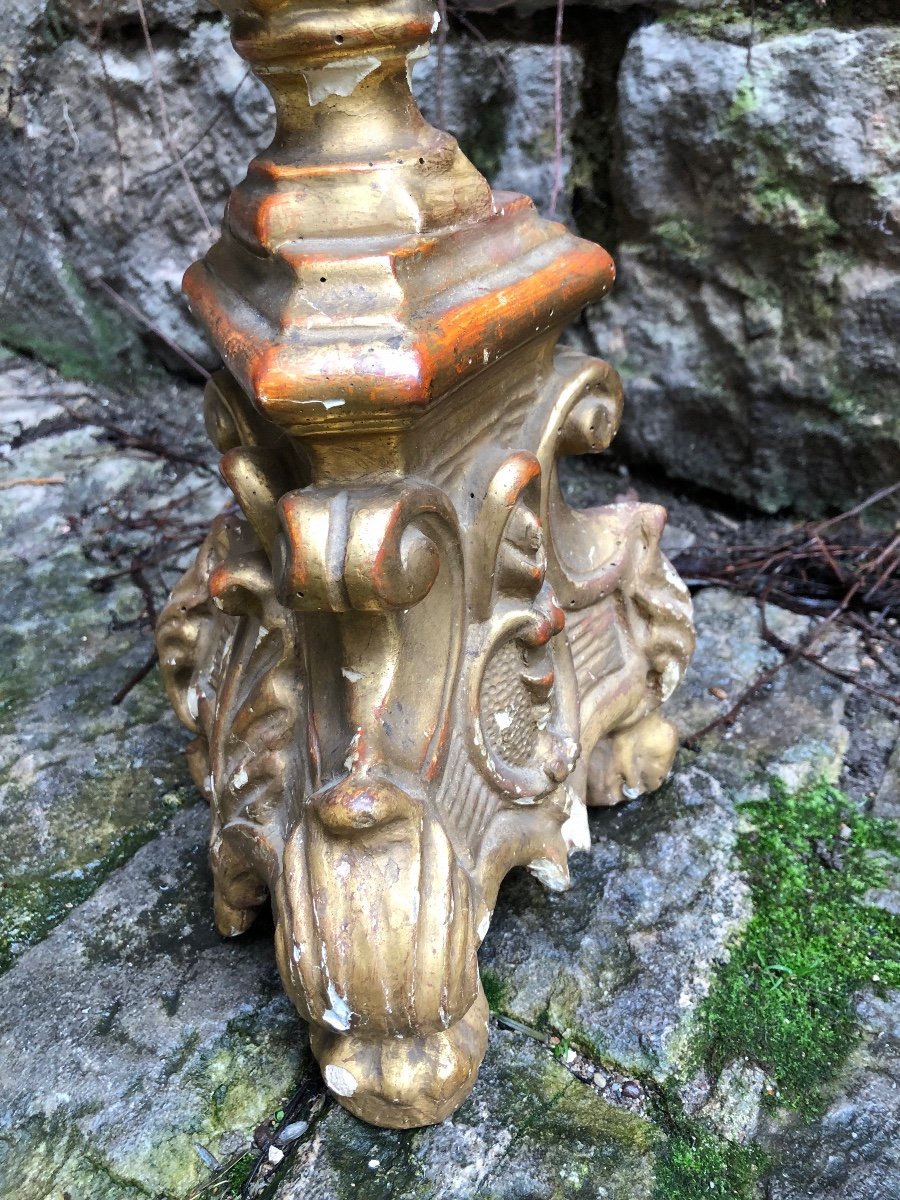 18th Century Golden Wood Candle Holder Lighting -photo-2
