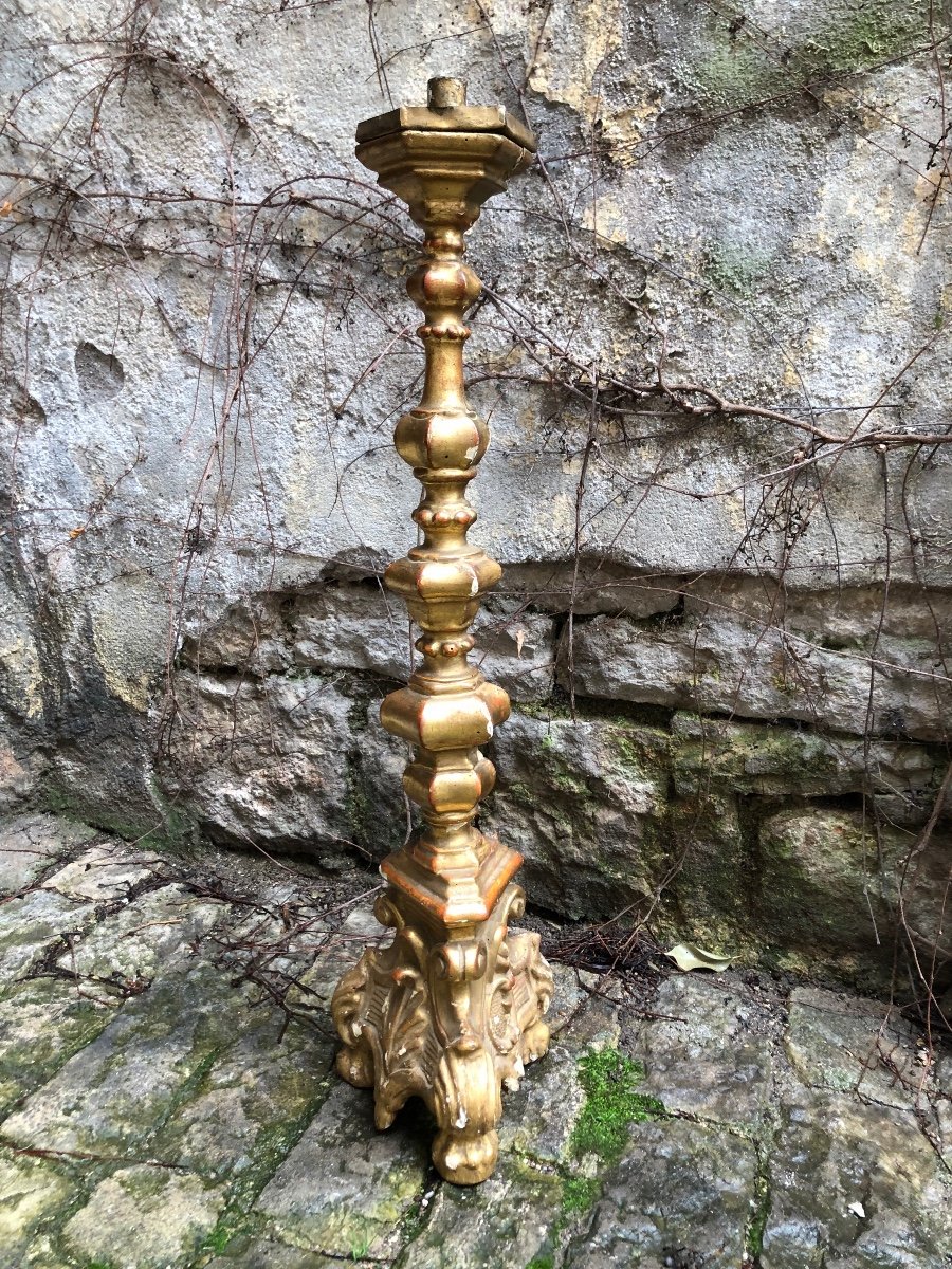 18th Century Golden Wood Candle Holder Lighting -photo-3