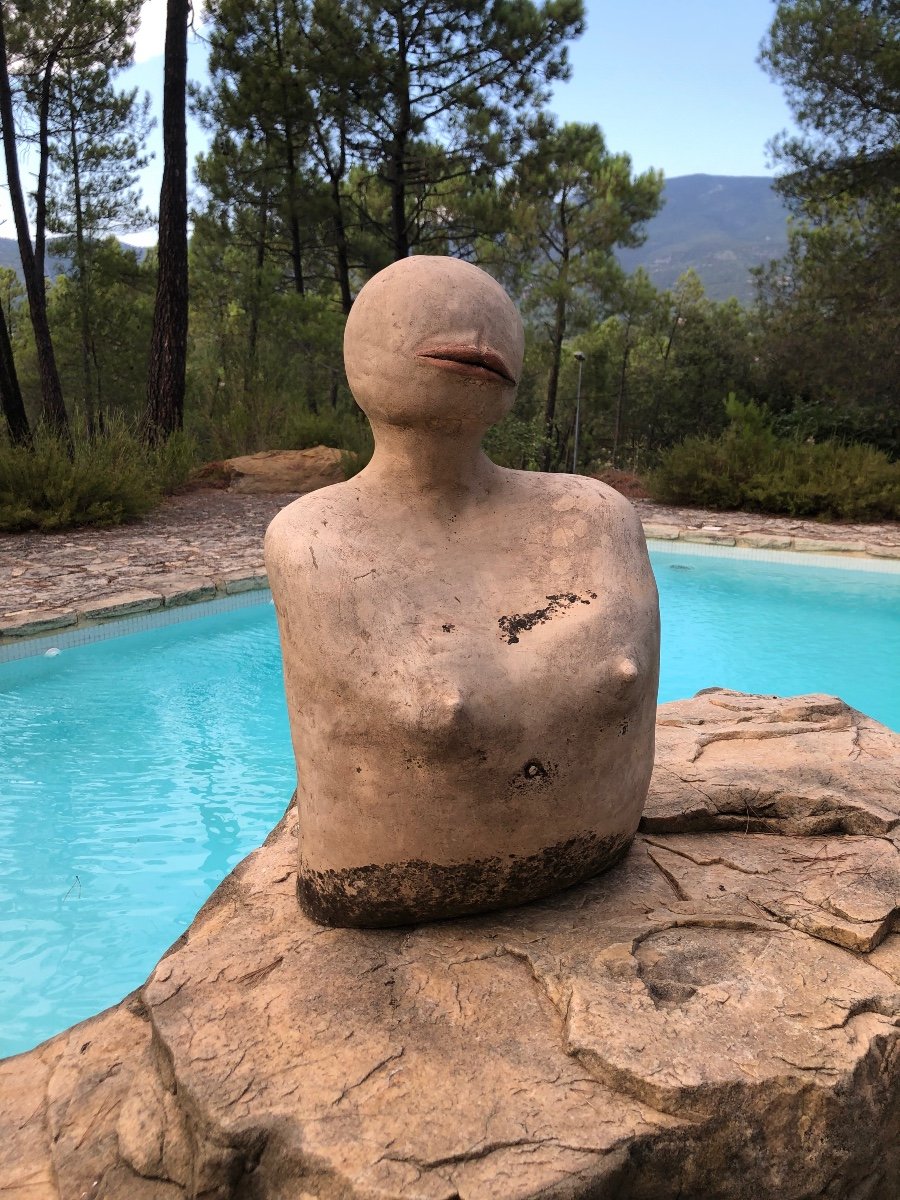 Sculpture Terre Cuite Design Des Années 1970 Buste Femme Abstrait -photo-4