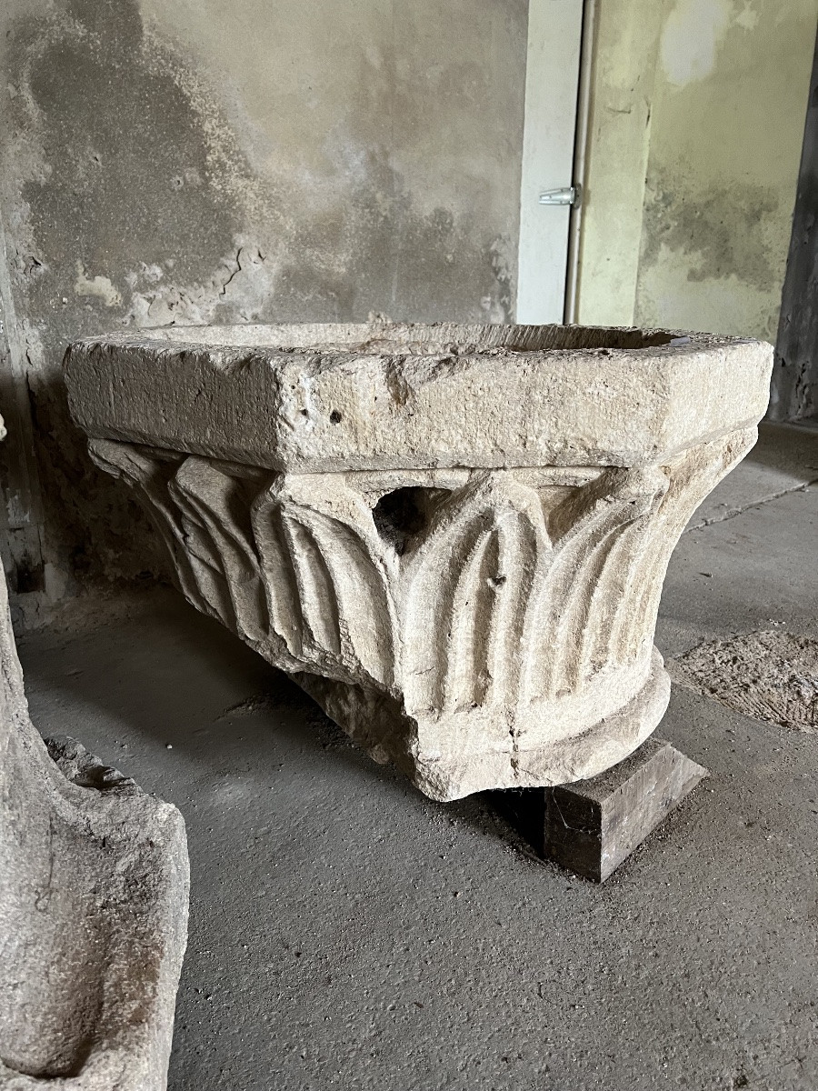 Pierre Romane Baptismal Font Liturgical Holy Water Font Romanesque Art Sculpture -photo-1