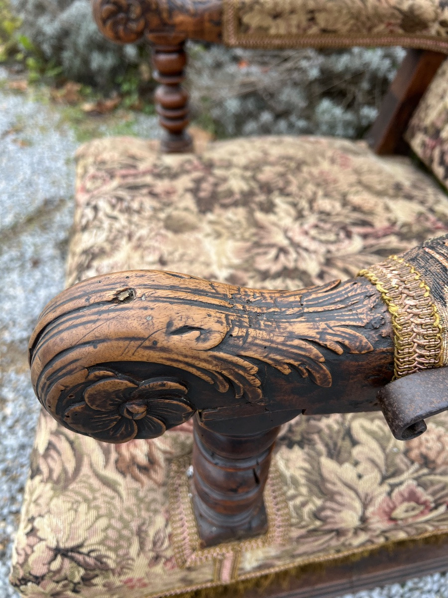 Armchair fauteuil crémaillère Louis XIII antiquités Noyer mobilier assise-photo-2