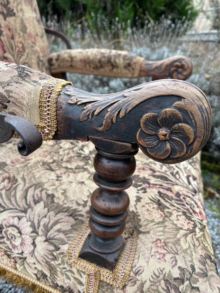Armchair fauteuil crémaillère Louis XIII antiquités Noyer mobilier assise-photo-4